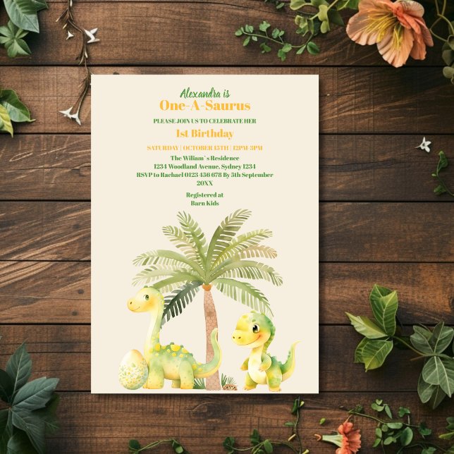 First 1st Birthday Party Watercolor Dinosaurs Invitation (Creator Uploaded)