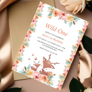First 1st Birthday Safari Wild One Floral Invitation