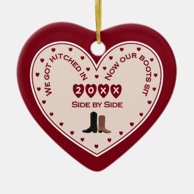 First 1st Christmas Married Country Western Gift Ceramic Ornament