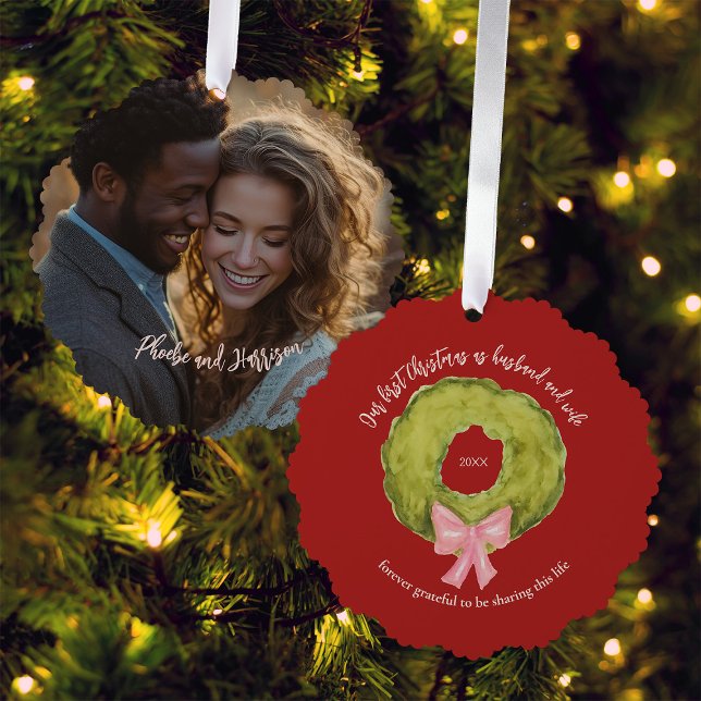 First 1st Christmas Married Mr Mrs Keepsake Photo Ornament Card (Creator Uploaded)