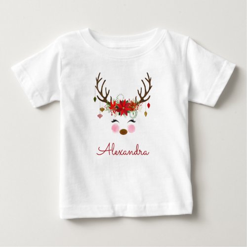 First 1st Christmas Reindeer Monogram Baby T_Shirt