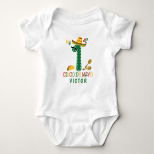 First 1st Cinco De Mayo Cute Sombrero Boy's Name Baby Bodysuit
