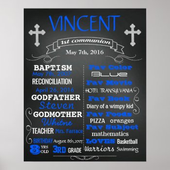 First 1st Communion Chalkboard Sign Poster by 10x10us at Zazzle