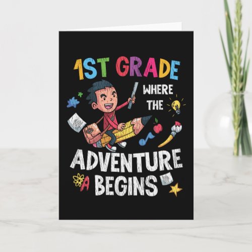 First 1st Grade Adventure School Teacher Kids Boys Card
