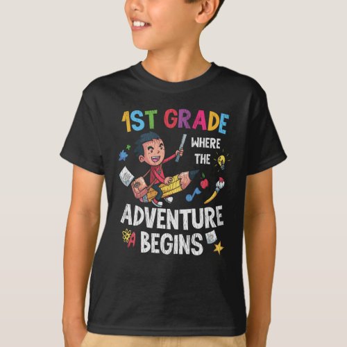 First 1st Grade Adventure School Teacher Kids Boys T_Shirt