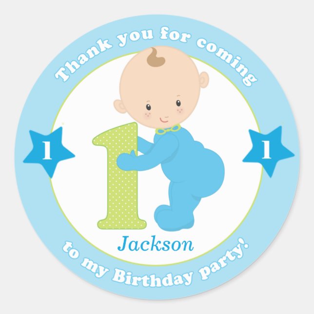 First 1st kids birthday sticker stickers favors (Front)