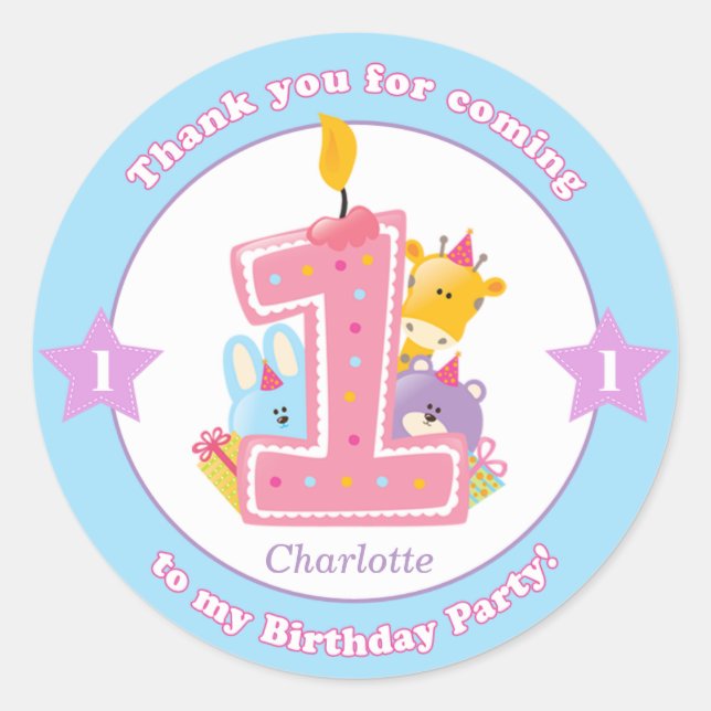 First 1st kids birthday sticker stickers favors (Front)