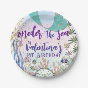 First 1st ONEder the Sea Birthday Mermaid Glitter Paper Plates