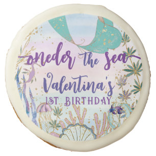 First 1st ONEder the Sea Birthday Mermaid Glitter Sugar Cookie