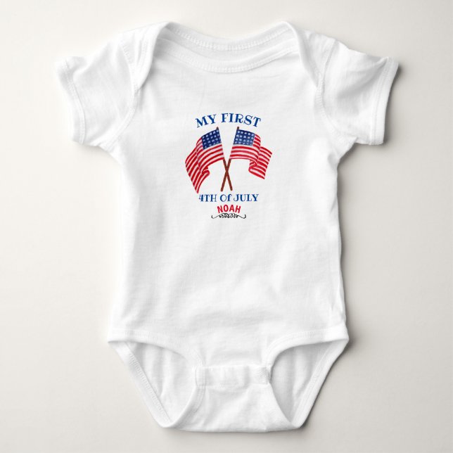 First 4th of July 4th Toddler Patriotic USA Flag B Baby Bodysuit (Front)