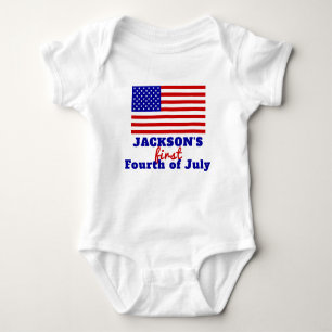 First 4th of July American Flag Personalized Baby Bodysuit