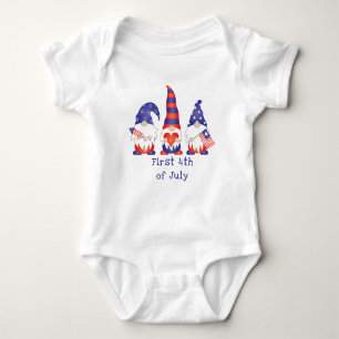 First 4th Of July Gnome Red White Blue Baby Bodysuit