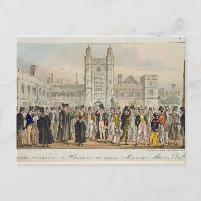 First Absence, or Etonians Answering Morning Maste Postcard (Front)