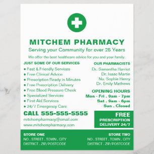 First Aid Symbol, Pharmacy, Pharmacists Advert Flyer