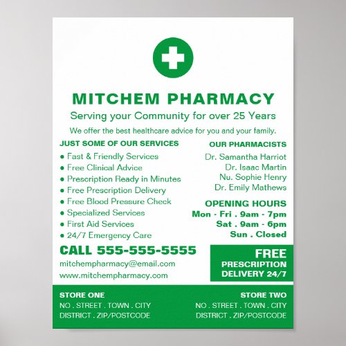 First Aid Symbol Pharmacy Pharmacists Advert Poster