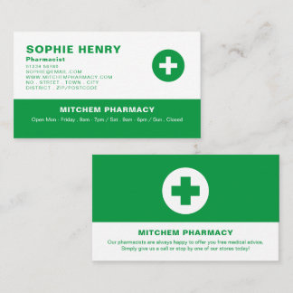 First Aid Symbol, Pharmacy, Pharmacists Business Card
