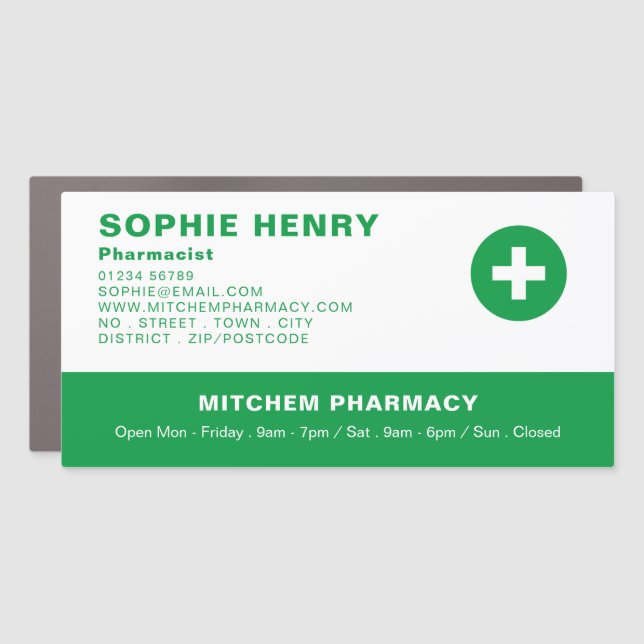 First Aid Symbol, Pharmacy, Pharmacists Car Magnet (Front)