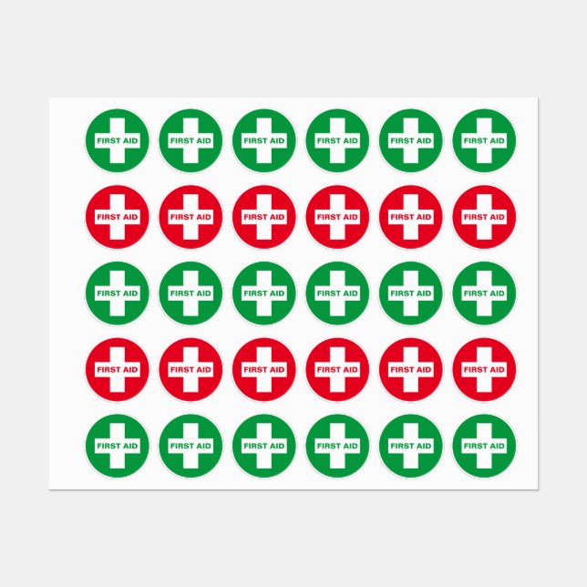 First Aid (White Cross) - Ambulance, Help, Doctor Labels (Sheet)
