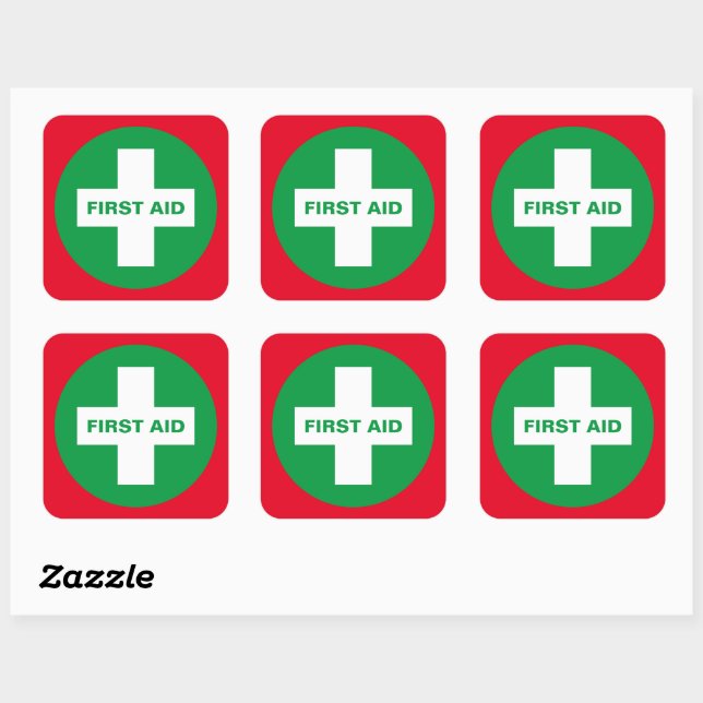 First Aid (White Cross) - Ambulance, Help, Doctor  Square Sticker (Sheet)
