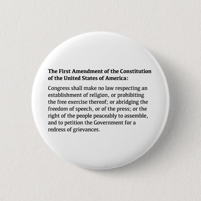 First Amendment of the Constitution Pinback Button (Front)