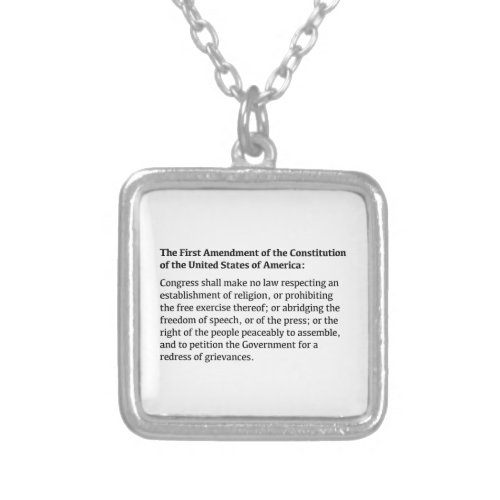 First Amendment of the Constitution Silver Plated Necklace