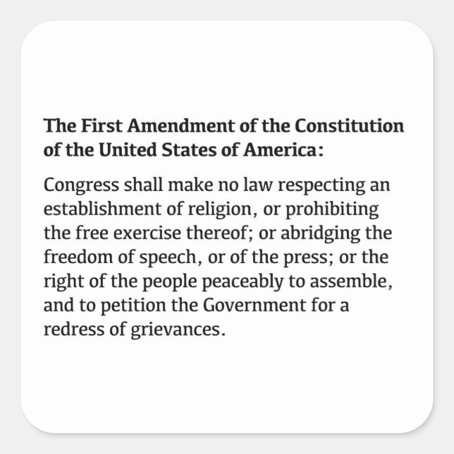 First Amendment of the Constitution Square Sticker (Front)