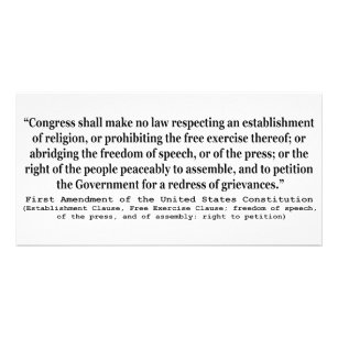 First Amendment of the United States Constitution Card