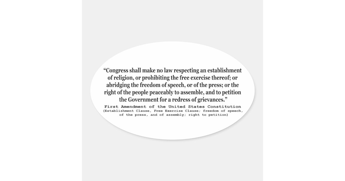 First Amendment of the United States Constitution Oval Sticker | Zazzle