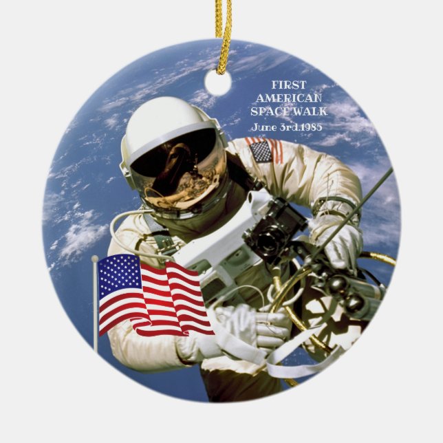 First American Astronaut Space Walk Ceramic Ornament (Front)