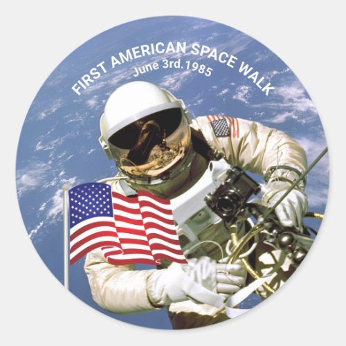 First American Astronaut Space Walk Classic Round Sticker