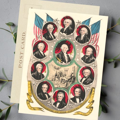 First American Presidents Restored 1844 Lithograph Postcard