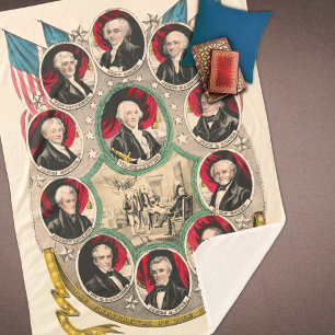 First American Presidents Restored 1844 Lithograph Sherpa Blanket