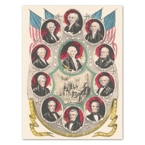 First American Presidents Restored 1844 Lithograph Tissue Paper