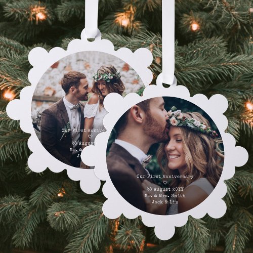 First Anniversary 2 Wedding Photos Paper Christmas Ornament Card