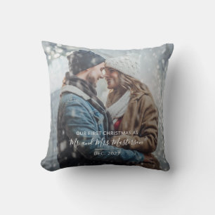 First Anniversary as Mr and Mrs Christmas Photo Throw Pillow