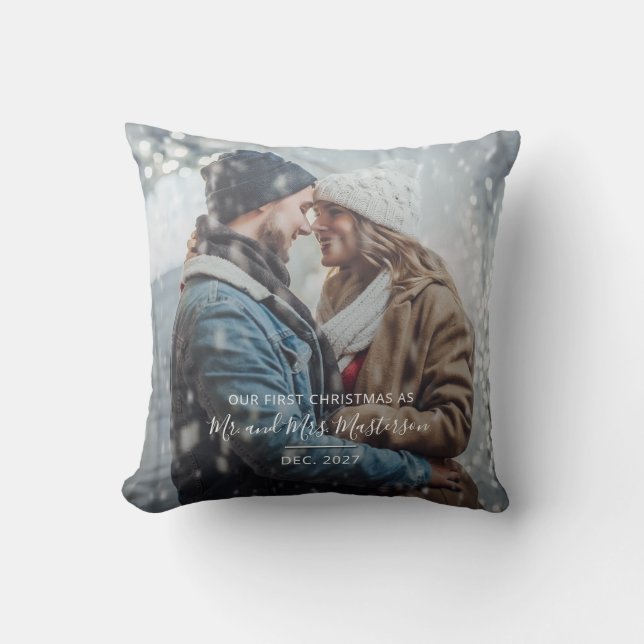 First Anniversary as Mr and Mrs Christmas Photo Throw Pillow (Front)