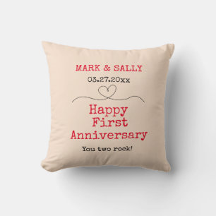 First Anniversary Gift Couple Name Date Keepsake  Throw Pillow
