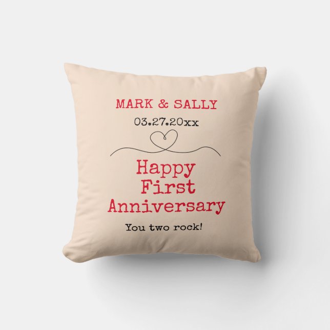 First Anniversary Gift Couple Name Date Keepsake  Throw Pillow (Front)