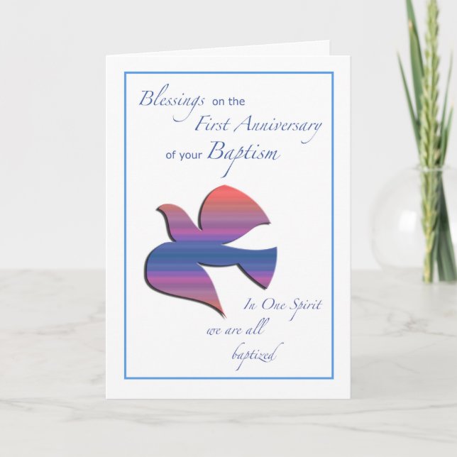 First Anniversary of Baptism Dove Card (Front)