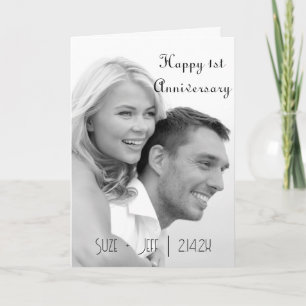 First Anniversary Photo Black White Retro Greeting Card