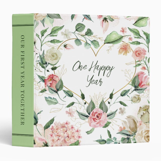 First Anniversary Romantic One Year Together Photo 3 Ring Binder (Front/Spine)