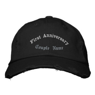 First Anniversary with Couple Name Print Black-Hat Embroidered Baseball Cap