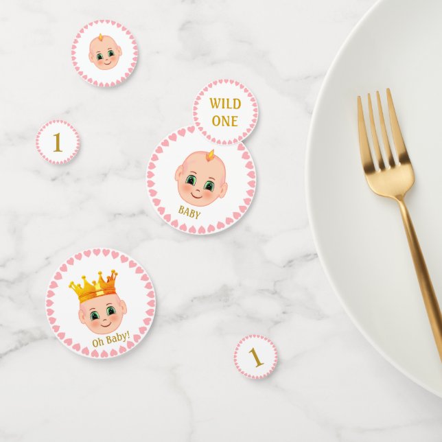 First Baby Birthday Party & Hearts on White Confetti (Group)
