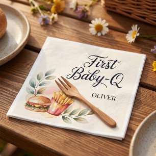 First Baby Q BBQ 1st Birthday Boy Rustic Picnic Napkins