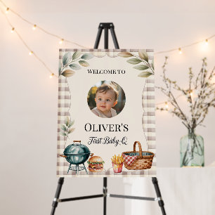 First Baby-Q BBQ Birthday Boy Photo Welcome Sign