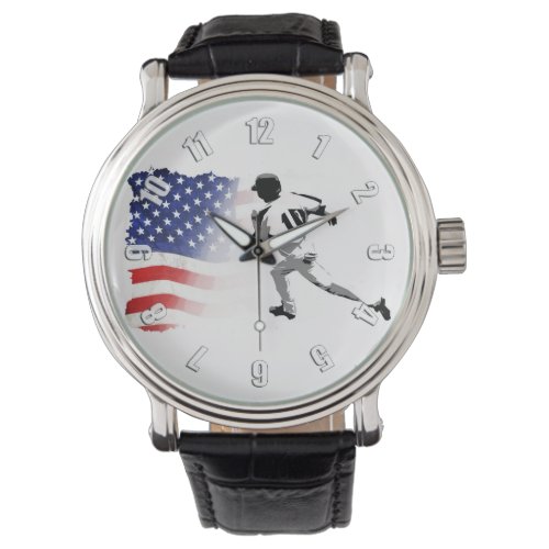 First Base Run _ Baseball Player and US Flag  Watch