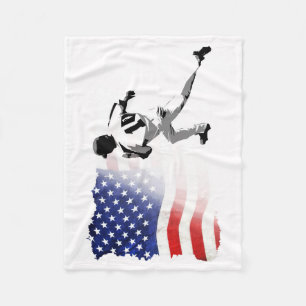 First Base Run- Baseball Player and USA Flag Fleece Blanket