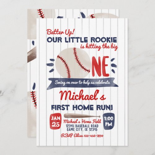 First Baseball Birthday Invitation