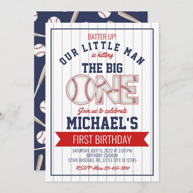 First Baseball Birthday Invitation (Front/Back)