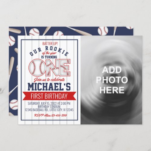 First Baseball Birthday Invitation with photo